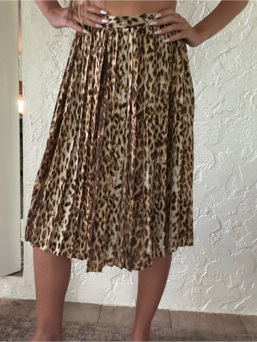 J. Crew Leopard Print Pleated Midi Skirt - Brown & Cream